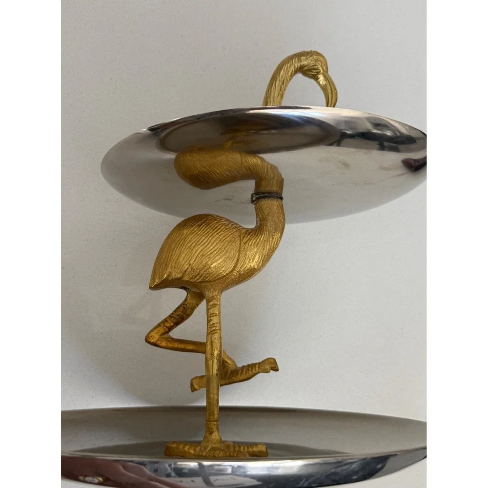 Z Galleries Gold Flamingo 2-Tier Tray Silver Metal 12